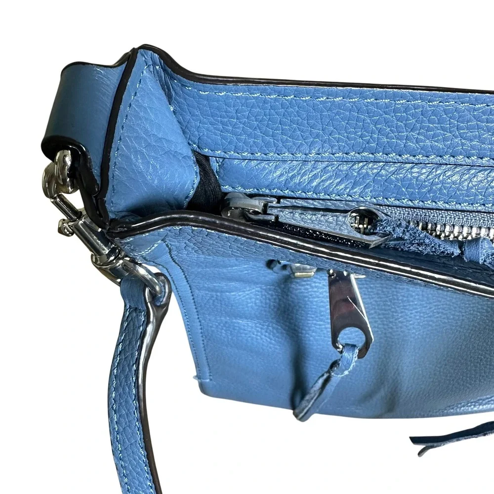 Rebecca Minkoff Purse Blue Pebbled Leather Crossbody‎ Bag Silver